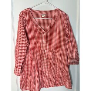 American Sweetheart Red Gingham Button Front Tunic Shirt Women's Size M